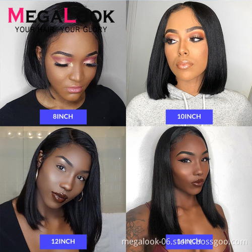 MegaLook Overnight Delivery Women Invisible Knots Vietnamese Straight Humain Hair 10 Inch Short Bob Wig